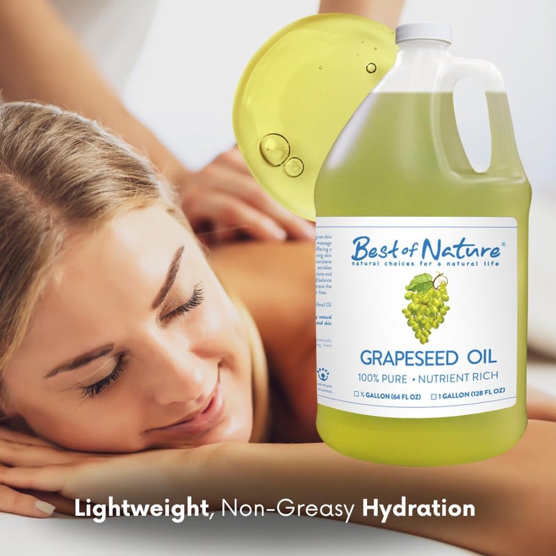 Best of Nature 100% Pure Grapeseed Oil - Unscented, Lightweight, Non-Greasy Moisturizer for Hair, Skin, Face & Aromatherapy, Carrier Oil for Essential Oils, Half Gallon (64 fl oz) - Image 2